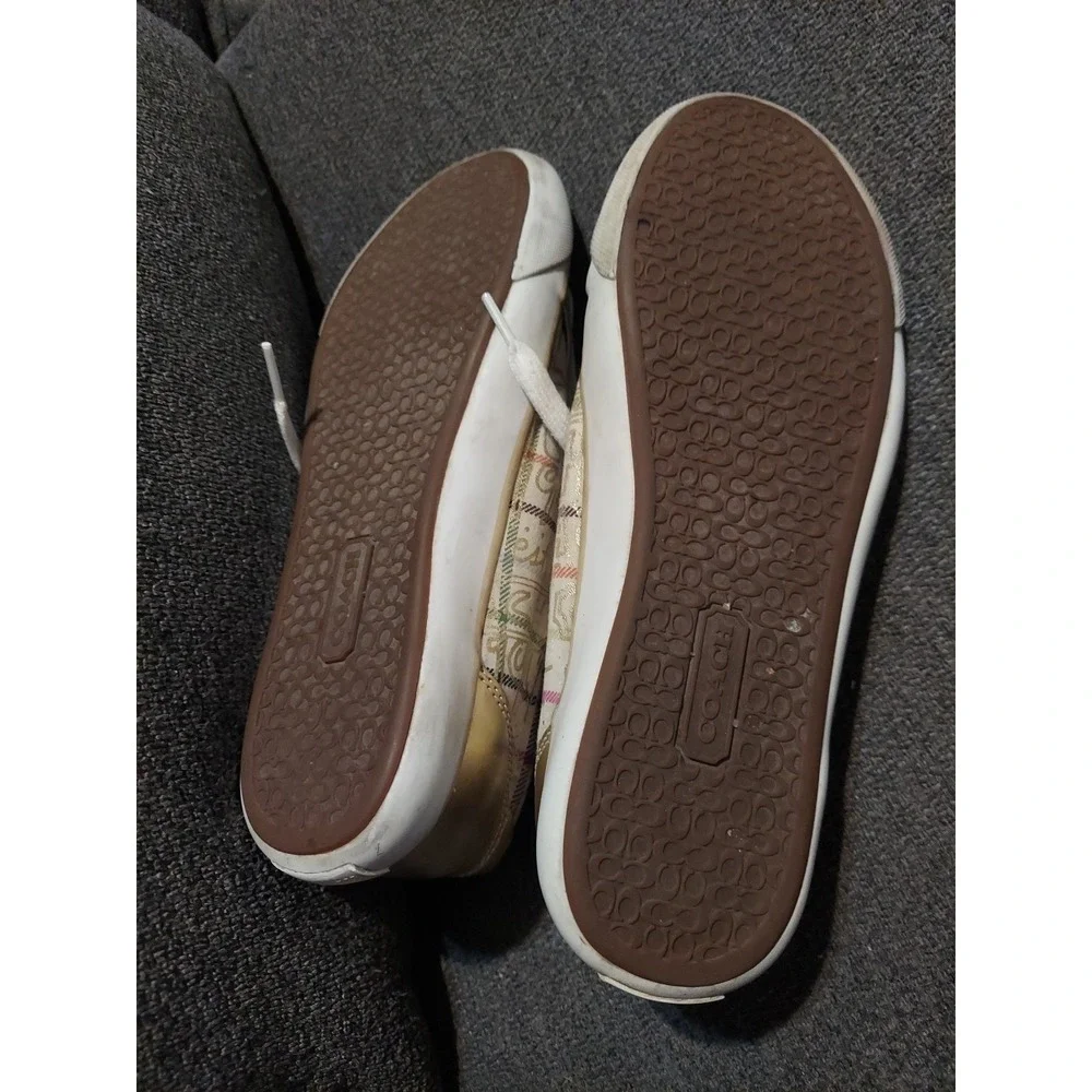 Coach Women's Size 8.5B Barrett Cream Gold Plaid Lace-Up Low Top Sneakers‎ Y2k